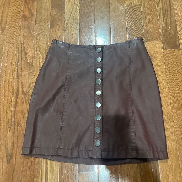 NWOT Free People Faux Leather Button Up Mini Skirt - Picture 3 of 7